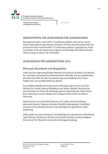 Årsrapporter, Avdelningen för agrarhistoria 2006 ... - agrarhistoria.se