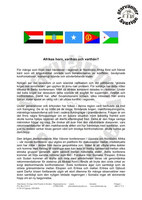 Afrikas horn, varifrån och varthän? - afarfriends.org