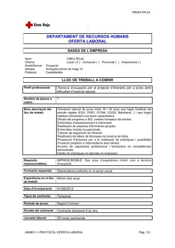 departament de recursos humans oferta laboral - Creu Roja