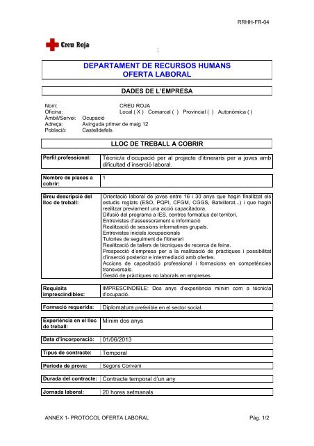 departament de recursos humans oferta laboral - Creu Roja