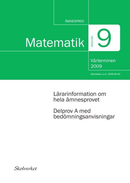 Nationellt Prov I Matematik For Arskurs 9 2009