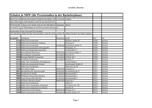 Schulen In Nrw Fur Praxisstudien In Der Dbs Lin Rub De
