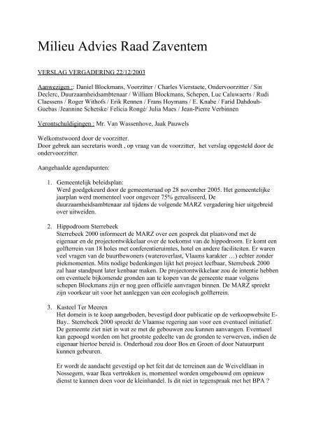 Milieu Advies Raad Zaventem - Gemeente Zaventem
