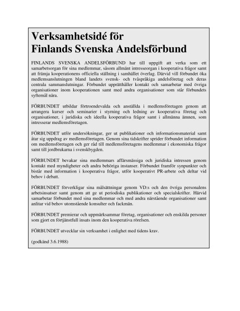 Enighet ger styrka Finlands Svenska Andelsförbund 80 år - Pellervo