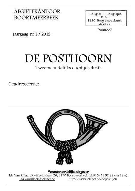 Clubblad januari-februari 2012 - DE POSTILJON Boortmeerbeek