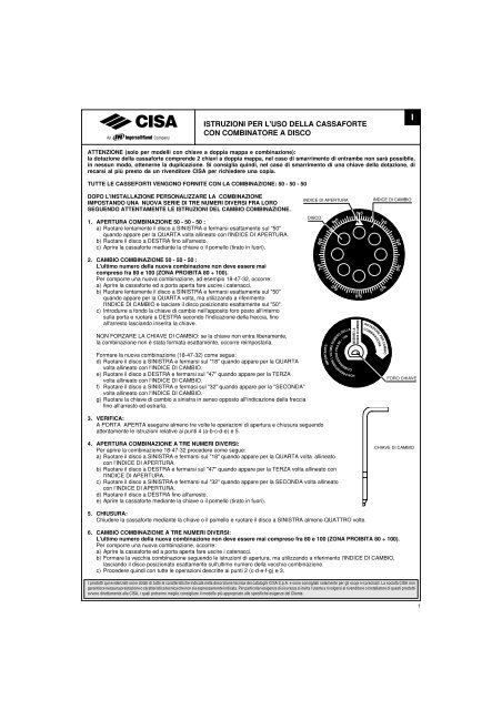 istruzioni per l'uso della cassaforte con combinatore a disco - Cisa