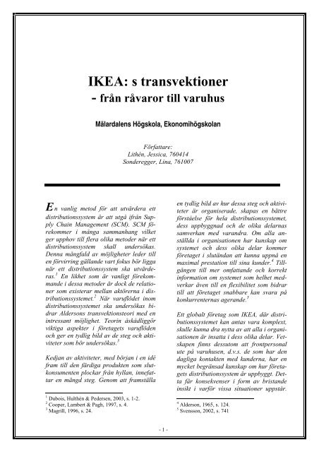 IKEA: s transvektioner - från råvaror till varuhus - Ekonomihögskolan ...