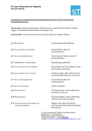 ST Konstituerande protokoll 20130326 - Internwebben - Karolinska ...