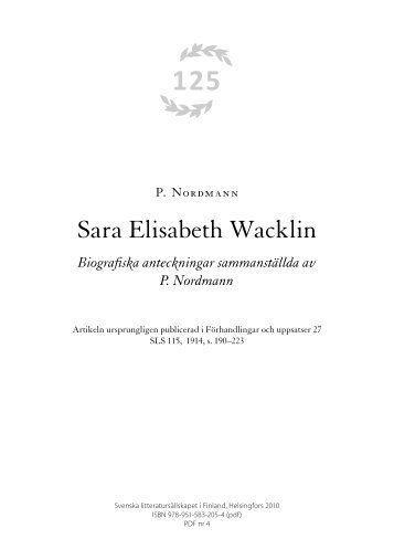 Sara Elisabeth Wacklin - Svenska litteratursällskapet i Finland rf.