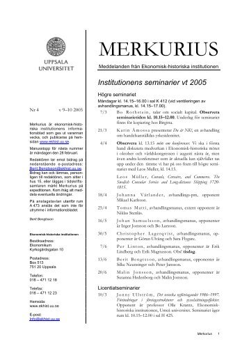 MERKURIUS - Ekonomisk-historiska institutionen - Uppsala universitet
