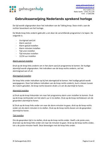 Handleiding Nederlands sprekend horloge - Geheugenhulp