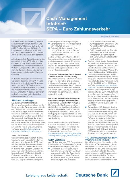 Sepa Euro Zahlungsverkehr Gtb Deutsche Bank
