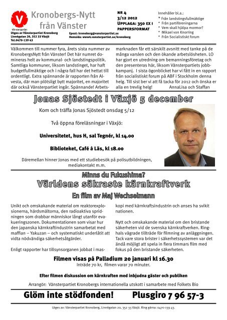 KronobergsNytt 412 - Vänsterpartiet Kronoberg