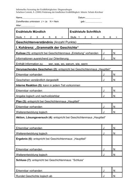 Informelles Screening der Erzählfertigkeiten - Sprachtherapie ...