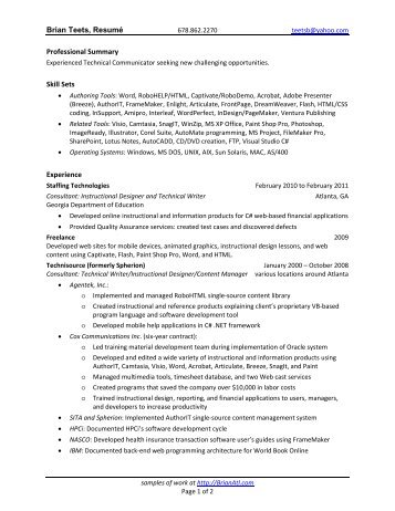 view a PDF version of my resume - Brian Teets, Technical Writer and ...