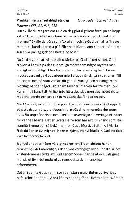 Predikan Heliga Trefaldighets dag Gud- Fader, Son och Ande ...