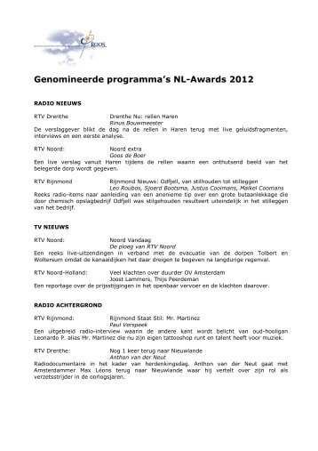 Beschrijving nominaties NL-awards 2012 (Adobe Acrobat, 89 ... - Roos