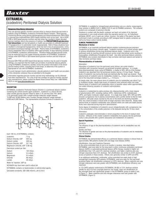 EXTRANEAL (icodextrin) Peritoneal Dialysis Solution - Baxter