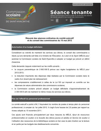 Résumé des séances ordinaires du comité exécutif et du conseil ...