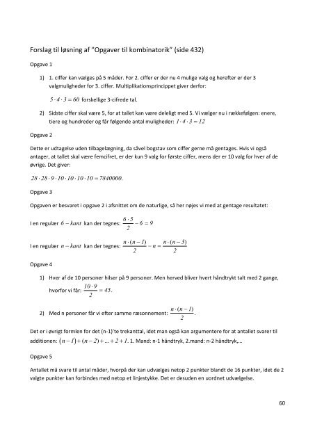 Forslag til løsning af ”Opgaver til kombinatorik” (side 432)