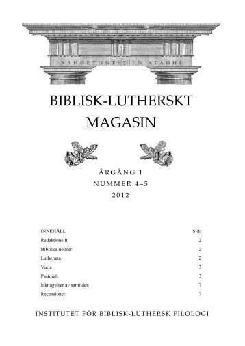 BIBLISK-LUTHERSKT MAGASIN - S:t Thomas lutherska församling