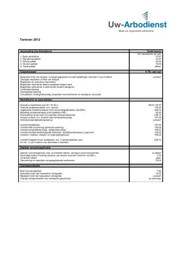 Tarieven 2012 - Uw arbodienst