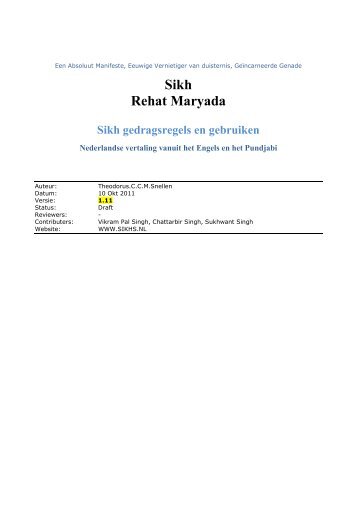 Sikh Rehat Maryada - Sikhs in Nederland