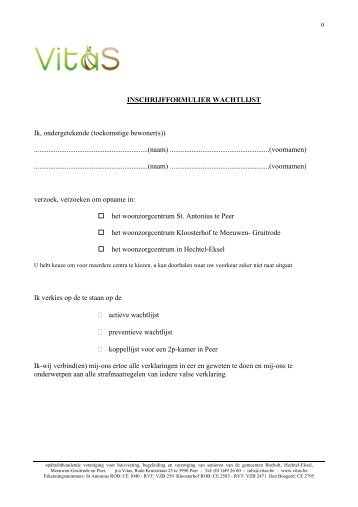 INSCHRIJFFORMULIER WACHTLIJST Ik, ondergetekende ... - VitaS