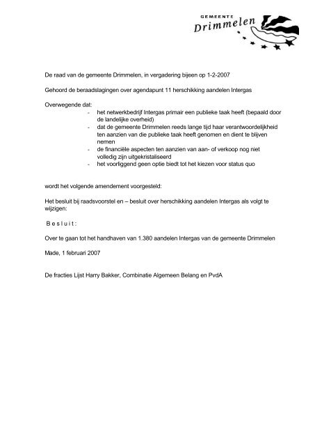herschikking aandelen Intergas - Gemeente Drimmelen - 3 juni 2013