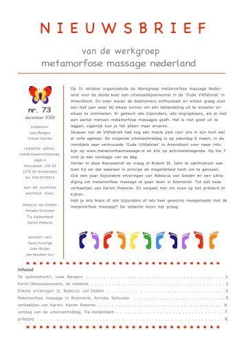 Nieuwsbrief 73 - werkgroep metamorfose massage nederland