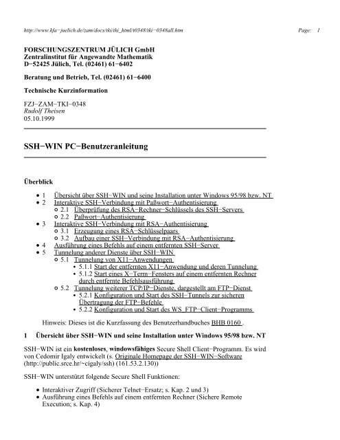 SSH−WIN PC−Benutzeranleitung - Forschungszentrum Jülich