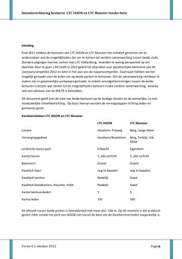 Intentieverklaring besturen LTC IASON en LTC Munster inzake fusie ...