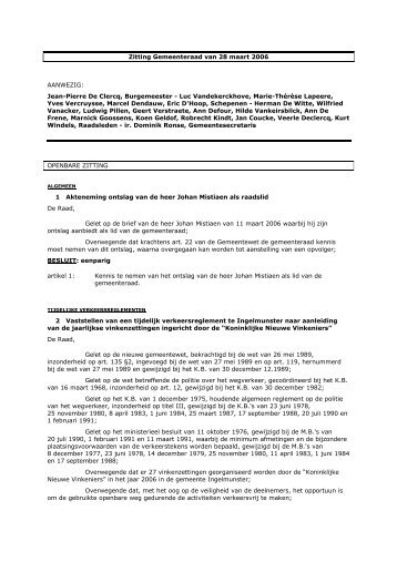 Zitting Gemeenteraad van 28 maart 2006 AANWEZIG: Jean-Pierre ...