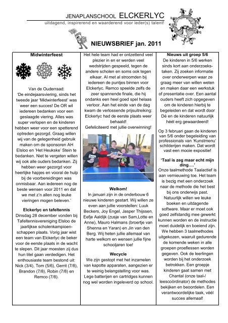 NIEUWSBRIEF jan. 2011 - Jenaplanschool Elckerlyc