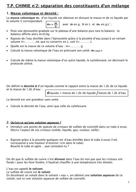 T.P. CHIMIE n°2: séparation des constituants d'un ... - physiquepovo