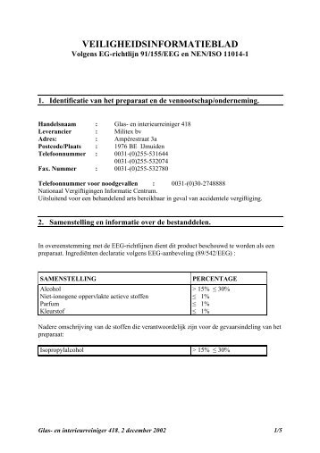 Veiligheidsblad 418 Glas- & Interieurreiniger.pdf - Cleancare bv