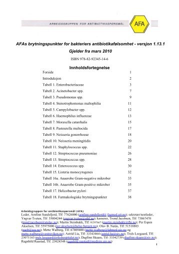 AFAs brytningspunkter for bakteriers antibiotikafølsomhet - UNN