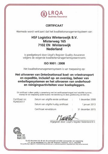 ISO 9001 - HSF Logistics