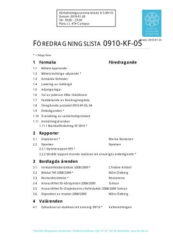 Kompletterande handlingar - Tekniska Högskolans Studentkår - KTH