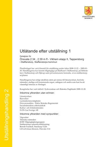 Utlåtande efter utställning 1 för Vikhem 2 - Staffanstorps kommun