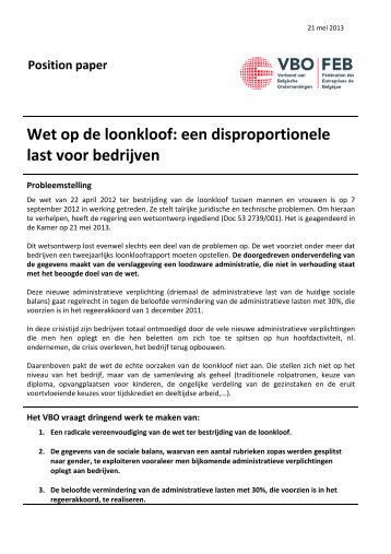 Wet op de loonkloof: een disproportionele last voor bedrijven - VBO