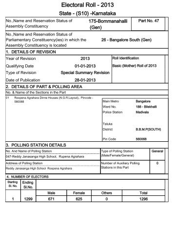 Electoral Roll - 2013 - Chief Electoral Officer of Karnataka