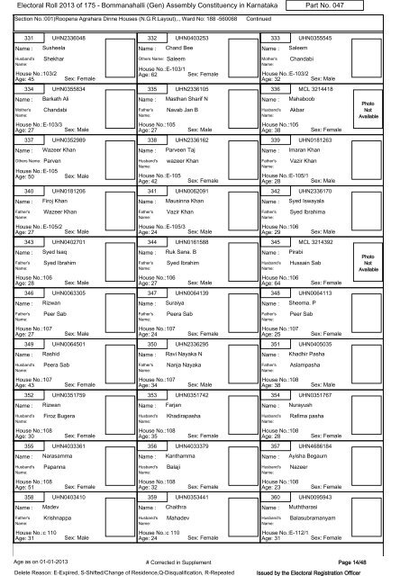 Electoral Roll - 2013 - Chief Electoral Officer of Karnataka