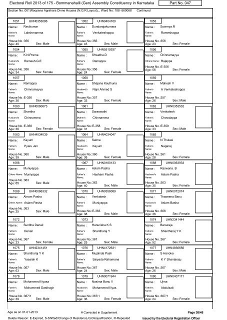 Electoral Roll - 2013 - Chief Electoral Officer of Karnataka