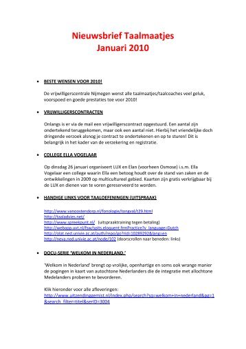 Nieuwsbrief Taalmaatjes Januari 2010