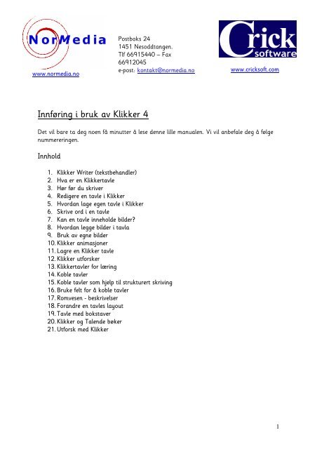 Last ned Innføring i Klikker 4.pdf Disse 2 tavlene er ... - NorMedia AS
