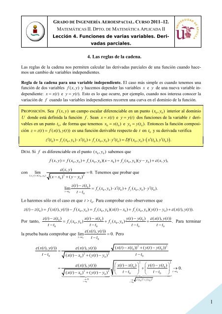 Leccion 4. 4. Las reglas de la cadena - Matemática Aplicada II