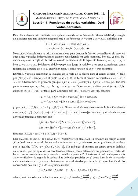 Leccion 4. 4. Las reglas de la cadena - Matemática Aplicada II