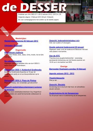 Wedstrijden Wedstrijdprogramma 02 februari 2013 Uitslagen 26 ...