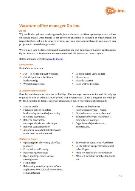 Vacature office manager Do-inc.